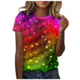 thumbnail image 1 of Women Summer Tops Womens Crew Neck Letter Printed Short Sleeve O Neck T Shirt Top Woman plus Size Top Ladies Workout Tops Striped V T Shirt Womens Long Athletic Tees And Long Sleeve Women Hot Pink S, 1 of 5