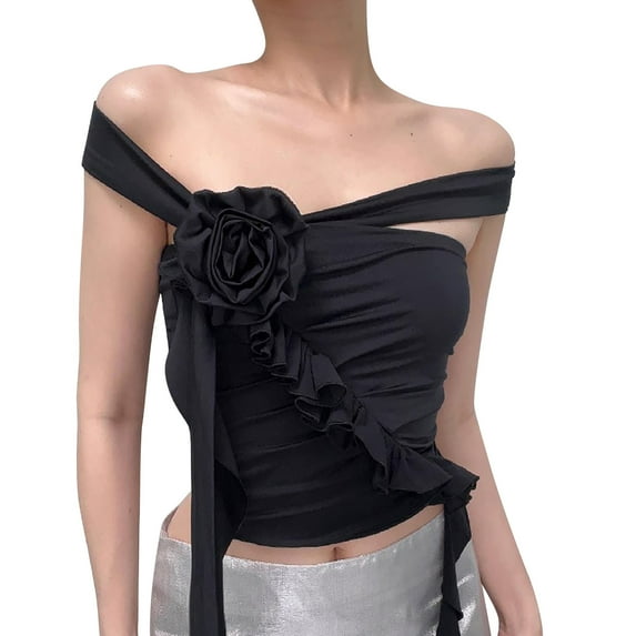 Women Summer Tops Womens Design Sense Three Flowers Wear Slim Fit All Vest Vest Straps Body Shape Top Women Content Top Dance Crop Casual Long Girl Size 13 Bra Tops for Feeding Camisoles for Black S