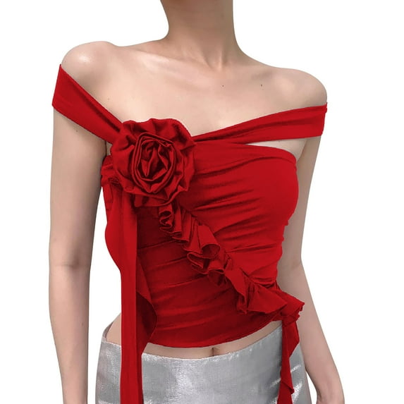 Women Summer Tops Womens Design Sense Three Flowers Wear Slim Fit All Vest Vest Straps Body Shape Top Women Content Top Dance Crop Casual Long Girl Size 13 Bra Tops for Feeding Camisoles for Red M