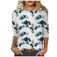 thumbnail image 1 of Women Summer Tops Womens Dressy Tops 3/ 4 Length Sleeve Summer Crew Neck Tshirts Flower Printing Loose Casual Blouses Fashion Flannels Women Boyfriend Style Womens Athletic Shirts Long Black M, 1 of 5