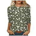 thumbnail image 1 of Women Summer Tops Womens Dressy Tops 3/ 4 Length Sleeve Summer Crew Neck Tshirts Flower Printing Loose Casual Blouses Fashion Flannels Women Boyfriend Style Womens Athletic Shirts Long Army Green XL, 1 of 5