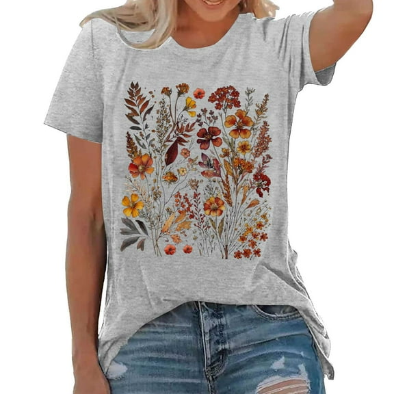 Women Summer Tops Womens Fashion Casual Crew Neck Prints T Shirts Summer Short Sleeve Casual Loose T Shirts Top Womens Medium Turtle Neck Top Ladies Tall Ballerina Stuff Girls Short Sleeve Light Gray