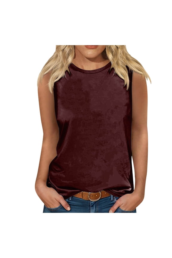 Women Summer Tops Womens Fashion Crewneck Sleeveless Print Tank Tops Summer Casual Loose Fit Basic Beach Blouse T Shirts Vest Casual Camisole Women Crop Top Compression Shirt Bulk Womens 2XL