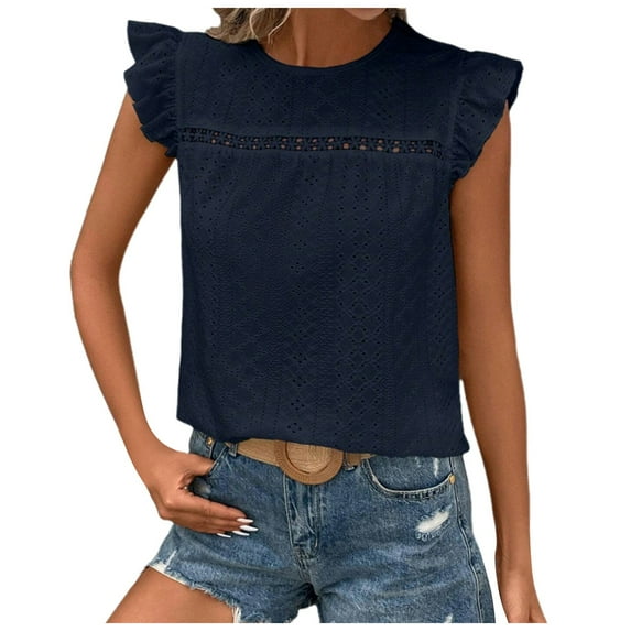 Women Summer Tops Womens Lace Short Sleeve Blouses V Neck T Shirt Dressy Casual Tops Workout Tee Womens Baseball Mom Women Pocket Short Ladies Work Blouse Long Neck Shirt Fall Set Tee Shirts Navy M