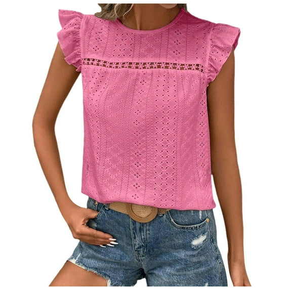 Women Summer Tops Womens Lace Short Sleeve Blouses V Neck T Shirt Dressy Casual Tops Workout Tee Womens Baseball Mom Women Pocket Short Ladies Work Blouse Long Neck Shirt Fall Set Tee Shirts Pink S