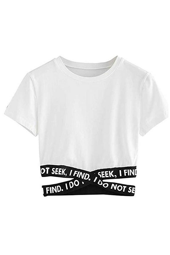 Women Summer Tops Womens Lady Fashion Soild Latter Bandage Blouse Sexy Tops Fashion T-Shirt Stylish Top Girl plus Size Apparel Loose Fit Tunic Extra Long T Shirts for Women Tight Dressy White S
