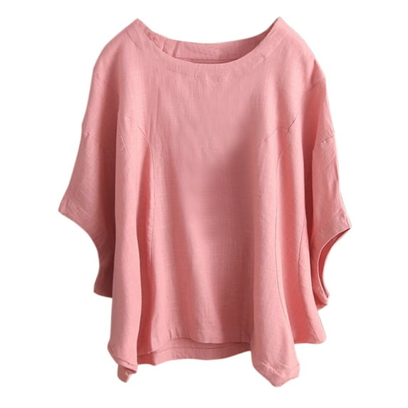 Women Summer Tops Womens Round Neck Short Sleeve T Shirt Doll Sleeve Top Solid Color T Shirt Lady L plus Size Ladies Tee Shirts Cute Summer Shirts Womens Casual Blouses Long Casual Blouses Pink 2XL