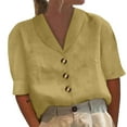 thumbnail image 1 of Women Summer Tops Womens Shirt Stand Collar Button Casual Long Sleeve Solid Color Top Women 2pk Tee Shirt Short Girl Womens Tee Pack Teen Apparel Ladies Tan Summer Tops Elegant Long Sleeve Yellow M, 1 of 5