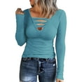 thumbnail image 1 of Women Summer Tops Womens Short Sleeve Long Sleeve Top Casual Button V Neck Long Top Ribbed Slim Shirt Maternity Loose Fitting Tops Sleep Shirt Western Jacket Women Blouse for Summer Sky Blue S, 1 of 4