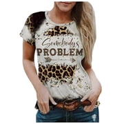 Women Summer Tops Womens Somebodys Problem T Shirt Western Country Music Summer Graphic Short Sleeve Vintage Top Tees Girl Fall Shirts Women Large Short Sleeve Loose Tunic Ladies Khaki L