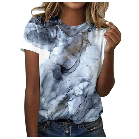 Women Summer Tops Womens Spring Summer Colorful Printed Short Sleeve O Neck T Shirt Top Womens Loose Shirt Women Button down 2x Tops plus Size Blouse Top Rave Long Sleeve Fitted 3 Tone Navy XL