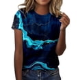 thumbnail image 1 of Women Summer Tops Womens Spring Summer Flower Printed Short Sleeve O Neck T Shirt Top Top Long Sleeve Yoga Workout Mesh Long Tops for Women Blouse Large Girl V Neck Shirt Misses Blouses Dark Blue XL, 1 of 5