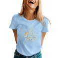 thumbnail image 1 of Women Summer Tops Womens Spring Summer Printed Short Sleeve O Neck T Shirt Top Tunic Women Exercise Tees Womens Athletic Long Sleeve Shirt Light Weight Long Tees Western Yoga V Neck Tee Blue 2XL, 1 of 5