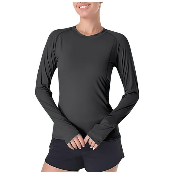 Women Summer Tops Womens Sun Shirt Rash Guard Sun Long Sleeve Running Shirt With Thumb Hole Cool Tech UPF 50  New Women's Fashion Turtleneck Knit Women Boy Apparel Color Tunic Corduroy Long Black 2XL