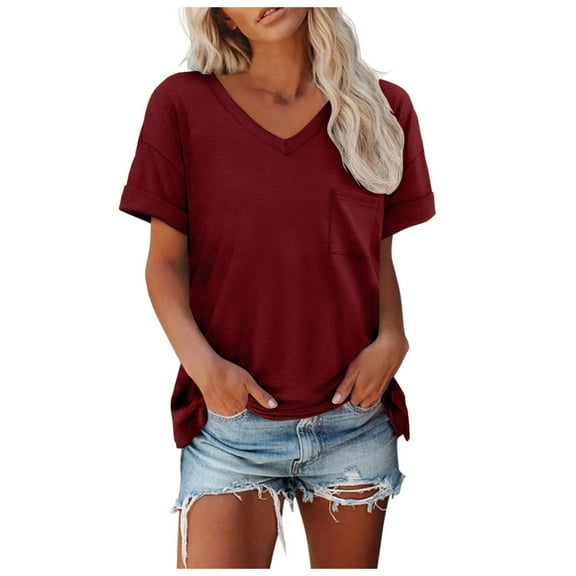 Women Summer Tops Womens T Shirts Short Sleeve V-Neck Shirts Cute Fit Summer Casual Tee Tops