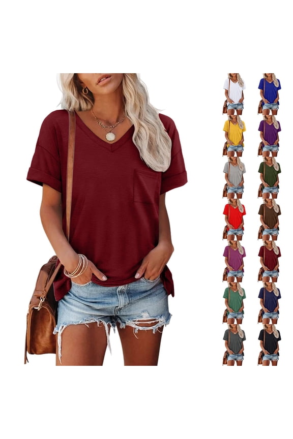 Women Summer Tops Womens T Shirts Short Sleeve V-Neck Shirts Cute Fit Summer Casual Tee Tops