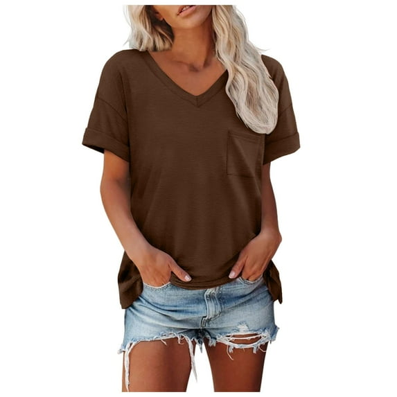 Women Summer Tops Womens T Shirts Short Sleeve V-Neck Shirts Cute Fit Summer Casual Tee Tops