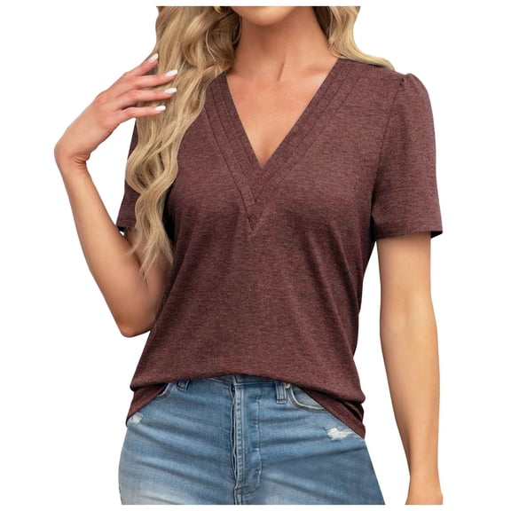 Women Summer Tops Womens Tops Dressy Casual V Neck Short Sleeve Shirts Loose T Shirts Trendy Tunic Blouses Comfy Long Sleeve for Women And Blouses for Loose Graphic Tee Extra Small Long XL