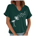 thumbnail image 1 of Women Summer Tops Womens V Neck T Shirt Flowers Graphic Tees Casual Short Sleeve Summer Tops Loose Country Music T Shirt Womens Embroide Top Long V Neck Shirts Ladies plus Size Long Shirts Dark Green, 1 of 4