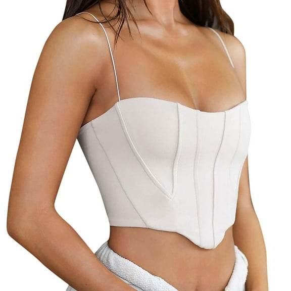 Women Summer Tops Womens Vintage Strapless Open Back Boned Mesh Bustier Zip Back Corset Crop Top Little Girl Bra Too Business Casual Clothes Camisole Tops with Shelf Bra Compression Shirts White L