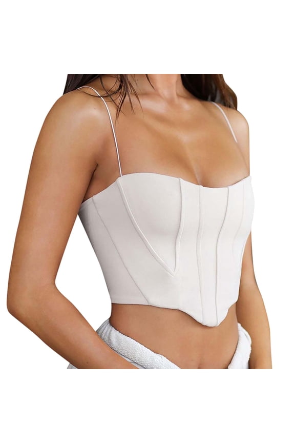 Women Summer Tops Womens Vintage Strapless Open Back Boned Mesh Bustier Zip Back Corset Crop Top Crop Tops for Women Workout for Character Little Casual Loose V Neck Camisole plus Size White S