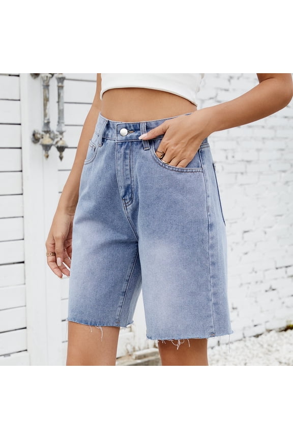 Women Summer Trendy Washed Straight Casual Classic Denim Shorts Jean Leggings for Women Petite Jean Pants for Women Stretchy Denim Waist Super Straight Jean Pants for Women Long Jean Women Pants Jean