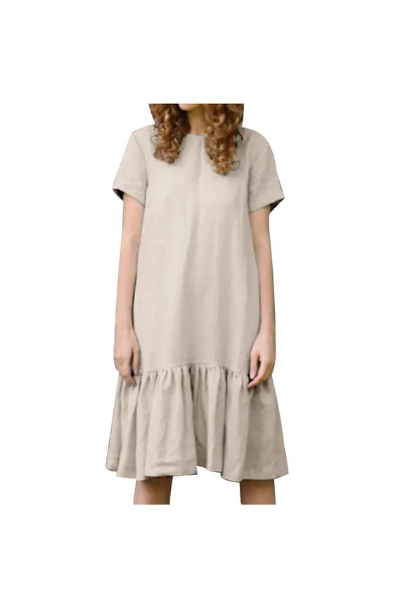 Women Summer Tshirt Dress Women's Drop Waist Dress Loose Relaxed Fit Midi Dress Short Sleeve Comfortable Solid Loungewear Crew Round Neck Shift Dress