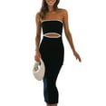 thumbnail image 1 of Women Summer Tube Top Dress Strapless Backless Striped Cutout Bodycon Long Dress Club Streetwear, 1 of 7