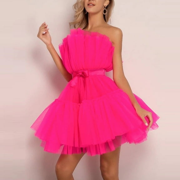 Women Summer Tulle Dress Sleeveless Short Dress Solid Mesh Princess Steapless Party Club Dress