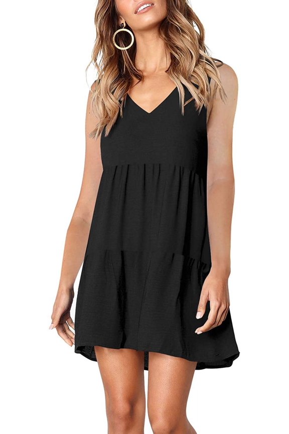Women Summer Tunic Dress V Neck Casual Loose Flowy Swing Shift Dresses