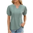 thumbnail image 1 of Women Summer Tunic Tops 2024 Puffy Short Sleeve V Neck Eyelet Shirt Casual Loose Fit Solid Ruched Dress Blouse, 1 of 3