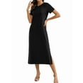 thumbnail image 1 of Women Summer Crewneck Casual Loose Split Wrinkle-Free Long Maxi Beach Dress Black L, 1 of 5