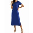thumbnail image 1 of Women Summer Crewneck Casual Loose Split Wrinkle-Free Long Maxi Beach Dress Blue M, 1 of 5