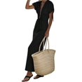 thumbnail image 1 of Women Summer V Neck Drawstring Maxi Dress Elastic Waist Flowy Vacation Dress Black S, 1 of 8