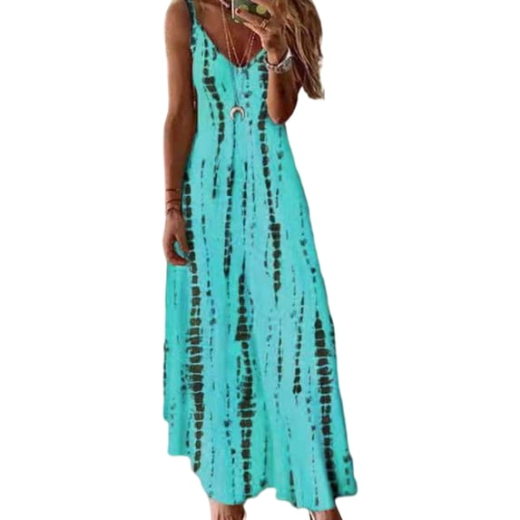Women Summer V Neck Dress Casual Sleeveless Loose Maxi Dress Spaghetti Strap Long Dress Holiday Party Beach Dress