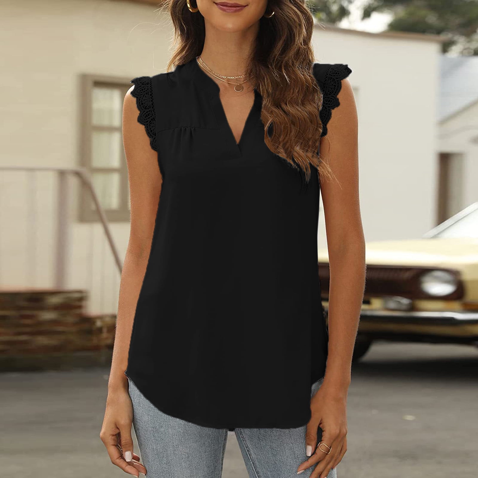 black chiffon sleeveless blouse