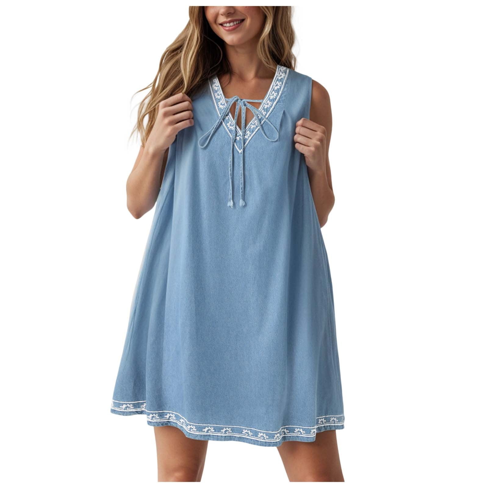 Denim A-Line Dress with Collar - Effortless Summer Ease main image 1