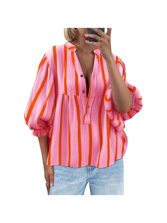 Women Summer V Neck Top Cute Casual Flowing Blouse