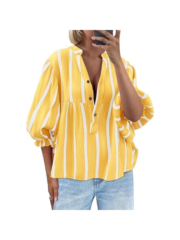 Women Summer V Neck Top Cute Casual Flowing Blouse