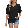 thumbnail image 1 of Women Summer V Neck Tunic Tops Puff Sleeve Shirts Hollow Out Tee Shirt Regular Fitted Blouses Dressy Classic T Shirt Going Out Clothes, 1 of 7