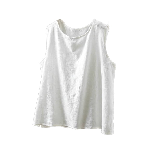 Women Summer Vacation Tank Tops Casual Crewneck Cotton Linen Sleeveless Tshirts Beach Loose Fit Comfy Solid Color Camisole