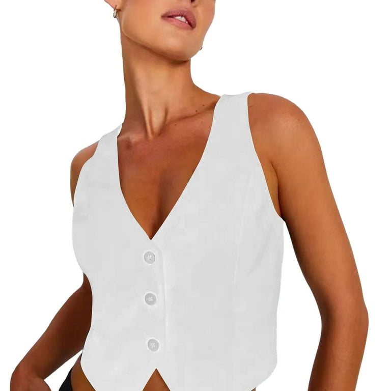 Casual Daily Solid Color Buttons Irregular Turn-back Collar Sleeveless Two Pieces Casual Daily Solid Color Buttons Irregular Turn-back Collar Sleeveless Two Pieces
