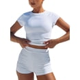 thumbnail image 1 of Women Summer Workout Set Short Sleeve Crew Neck Crop Tops T-shirt + Yoga Shorts Streetwear, 1 of 6