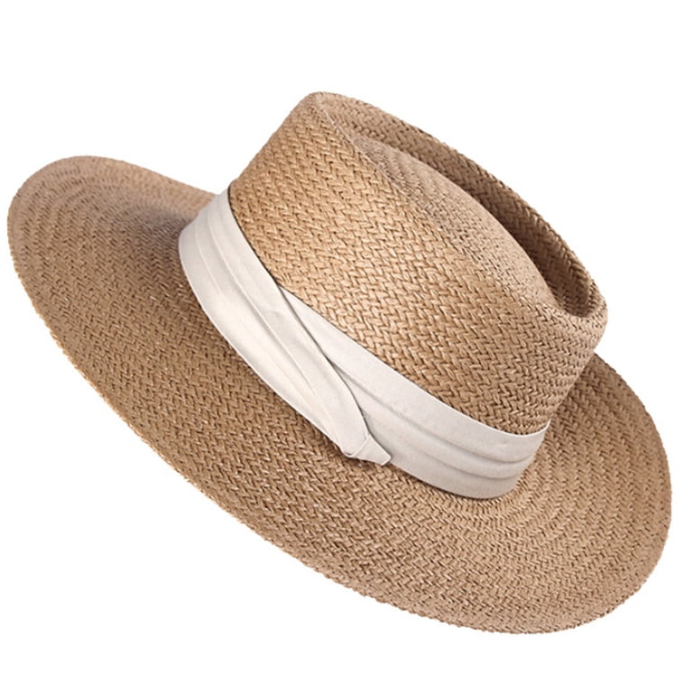 Chic Brown Sun Hat with White Band Wide Brim Straw Hat With White Band on Luulla main image 4