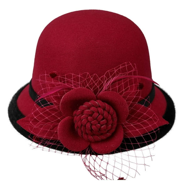 ZQUUVOU Women Sun Bucket Hat Fashion Cap Warm Woolen Hat Dome Hat Wine