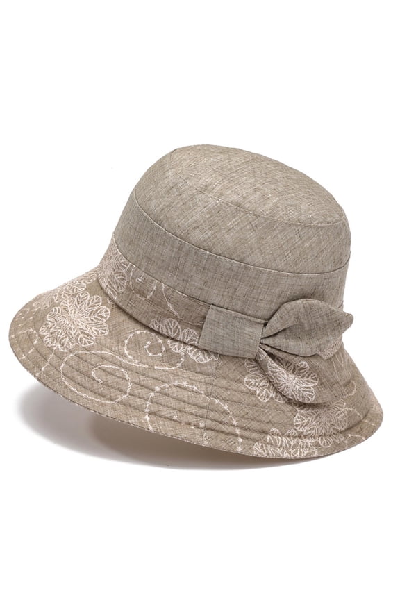 Women's Cloche Bucket Hat Side Bow Elegant Vintage Floral Fedoras Hat Bowler Hats Bowler Bucket Caps Khaki