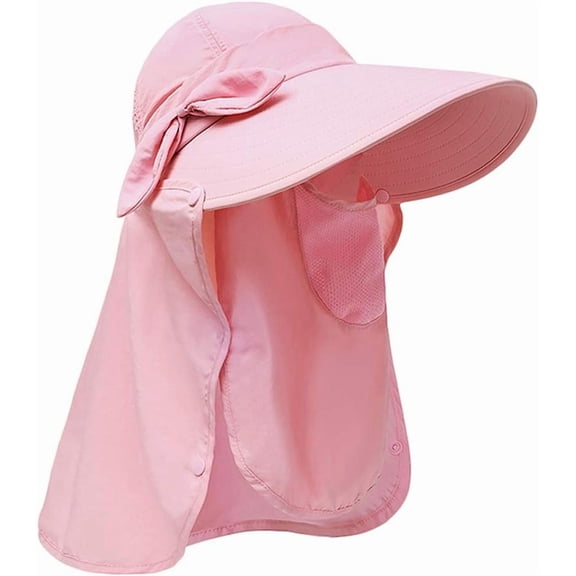 Women Sun Cap Finshing Hats UPF 50 Detachable Face Mask Neck Flap Visor Wide Brim Sun Protection Hiking Hats
