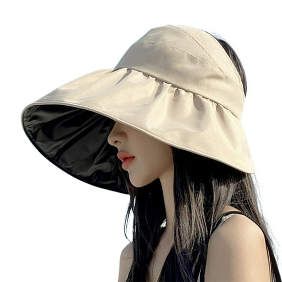 Women Sun Hat Anti-UV Velcro Adjustable Solid Color Breathable Sunscreen Beach Hat for Summer