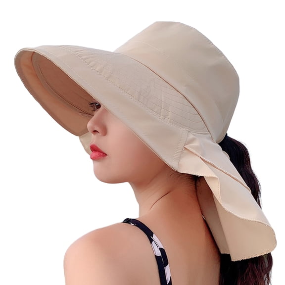 Women Sun Hat Bucket Hat With Shawl Design Outdoor UV Protection Large Wide Brim Hiking Fishing Mesh Cap