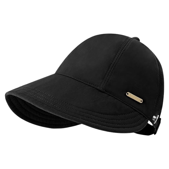 Women Sun Hat Hiking Fishing Hats Wide Brim Hat Adjustable Ponytail Packable Cap for Outdoor Foldable Summer Travel Beach Fishing Hats Black One Size
